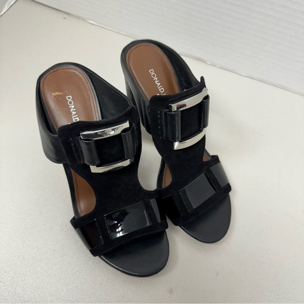 Donald J Pliner Black Leather Slip On Mule Heels Womens 7.5 Tesa Buckle Accent - Picture 10 of 11